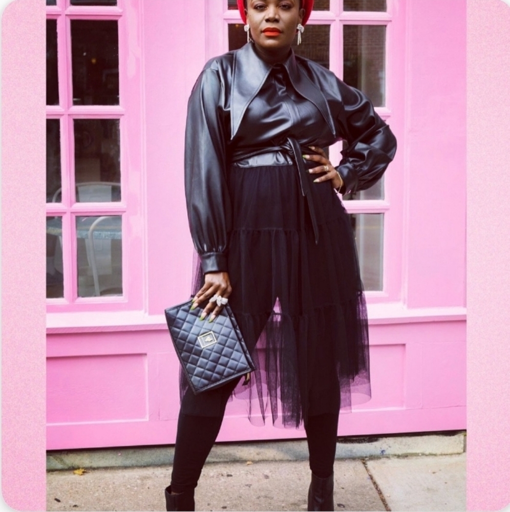 Faux Leather and Tulle Jacket